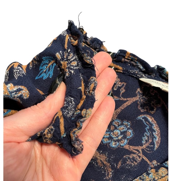 Lucky Brand Boho Navy Paisley Faux Wrap Peplum Blouse Long Sleeve Ruffle Neck XL - Picture 5 of 10